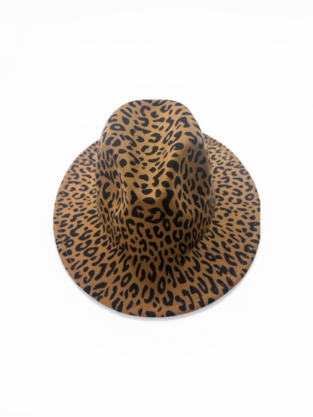 Leopard Print Wide Brim Fedora Hat, Brown and Black,OS - Picture 8 of 9